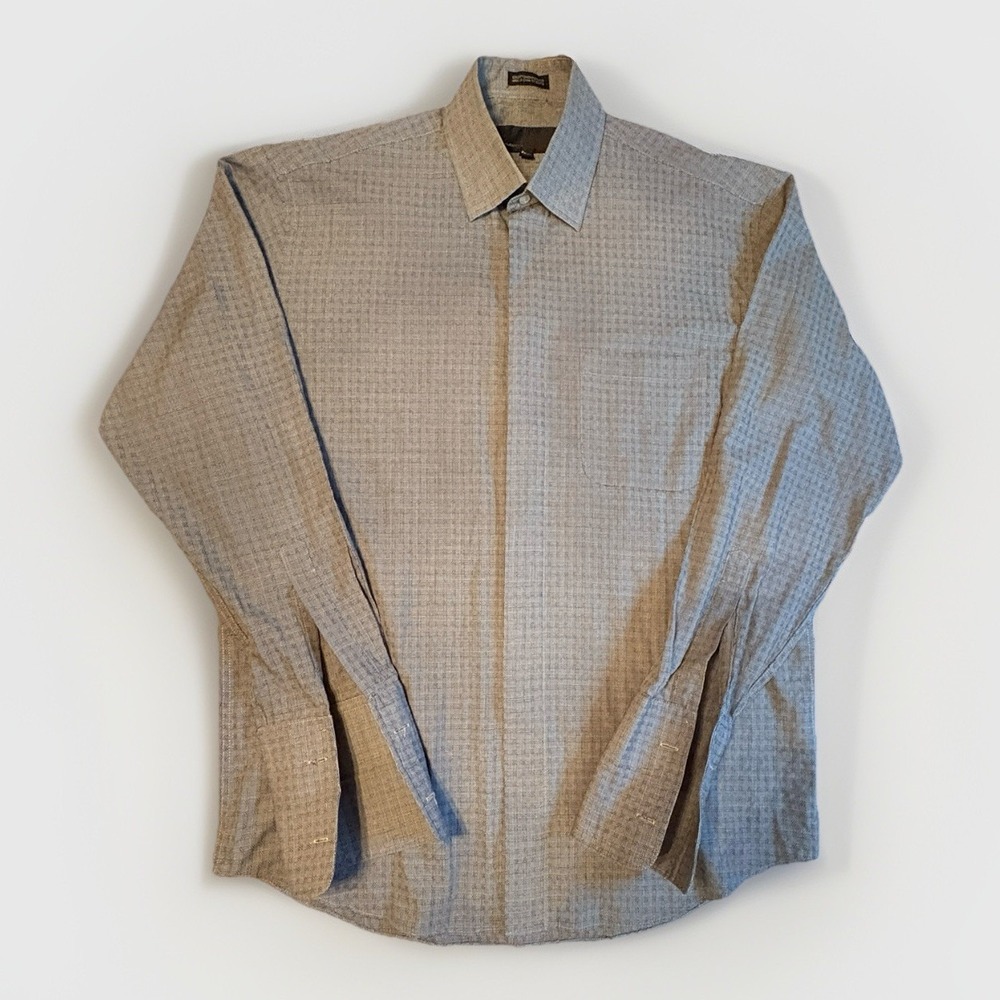 FUBU The Collection Dress Shirt Men 16 34/35 Grey Textured Long Sleeve Button Up